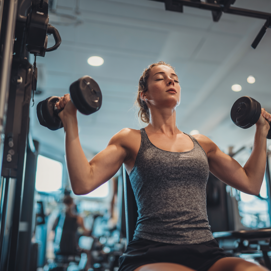 Офісні працівники європейської зовнішності різного віку виконують прості вправи на робочому місці, усміхнені, реалістичний стиль